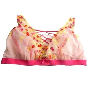 Cacique Sheer Mesh Cherry Embroidered Bra